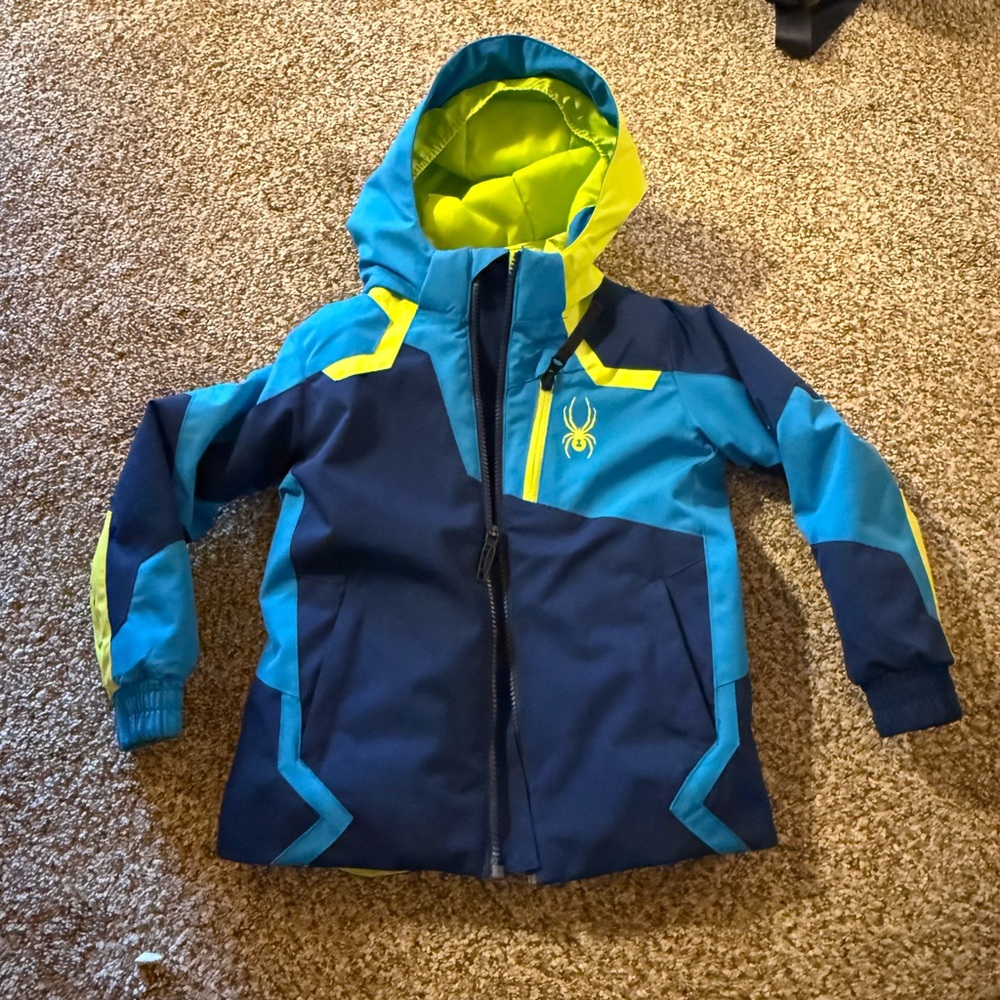 Spyder Kids' Blue and neon lime green winter ski jacket